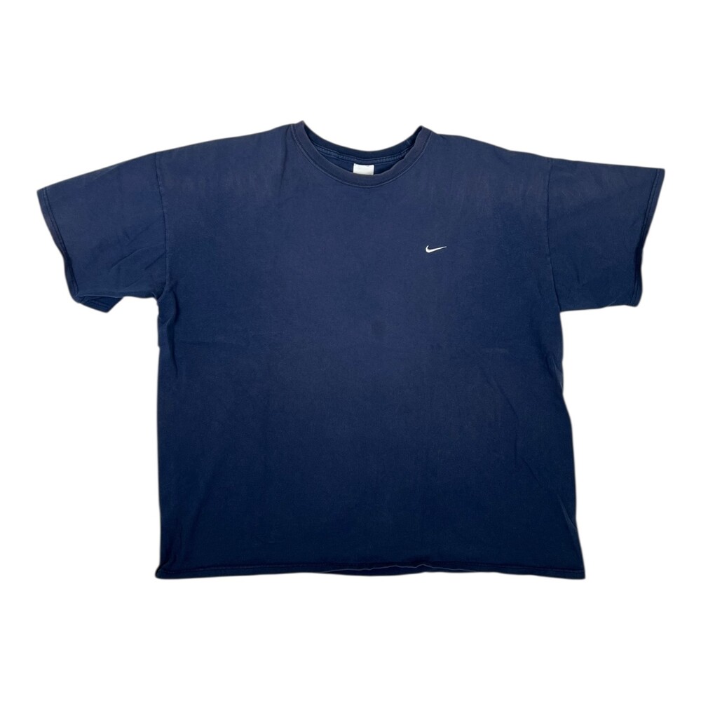 Vintage Nike Blue Blank T-Shirt Size 2XL Embroidered Swoosh 90s Y2K Faded